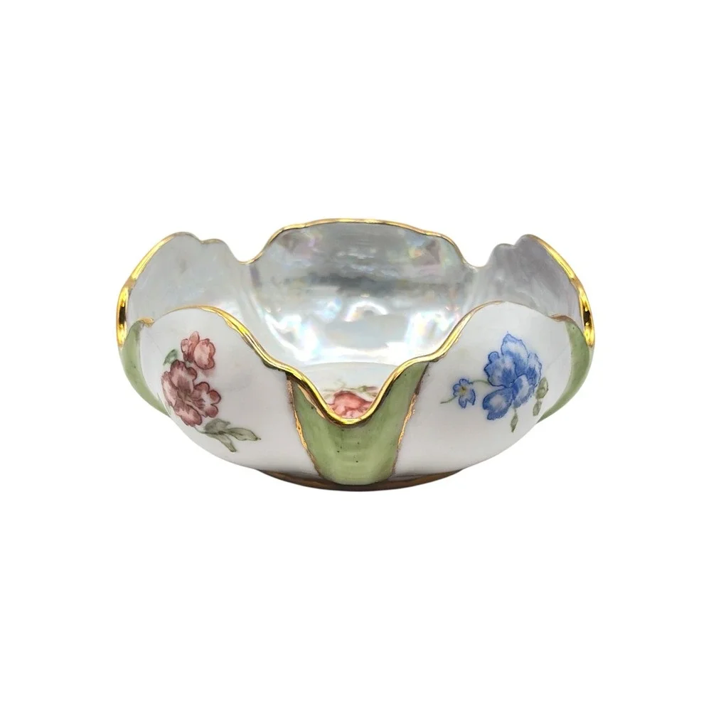 Vintage Hamilton Lustreware Porcelain Trinket Dish Hand Painted Floral Gold Rim